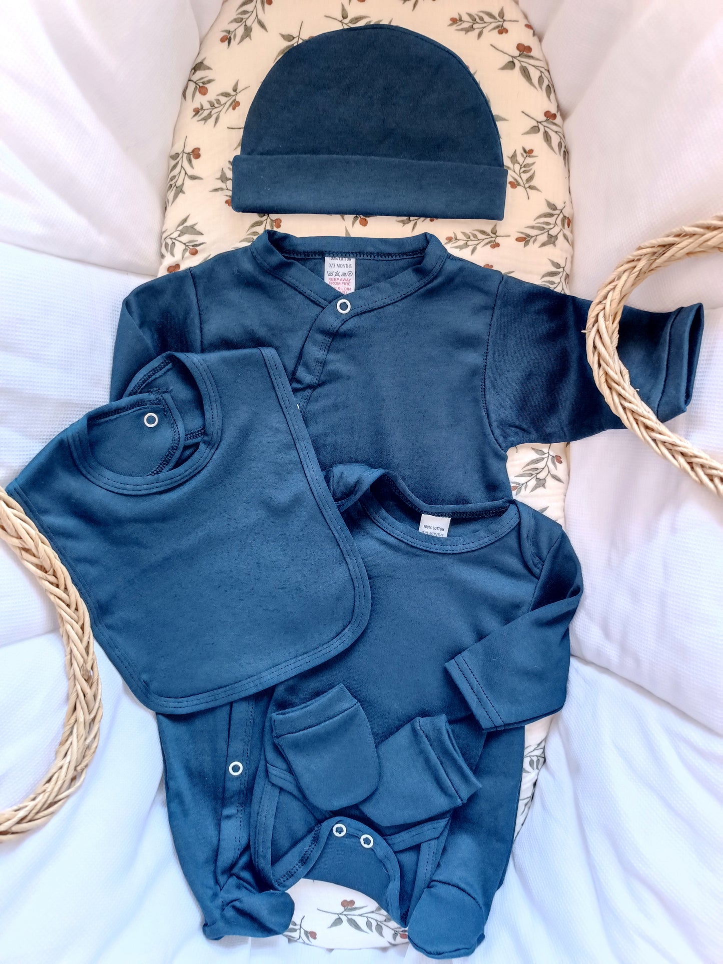 Ensemble pyjama naissance 0/3 mois 100% coton 5 pièces bleu marine