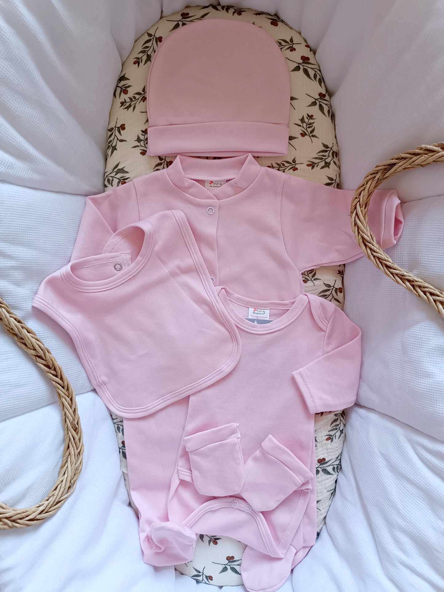 Ensemble pyjama naissance 0/3 mois 100% coton 5 pièces rose