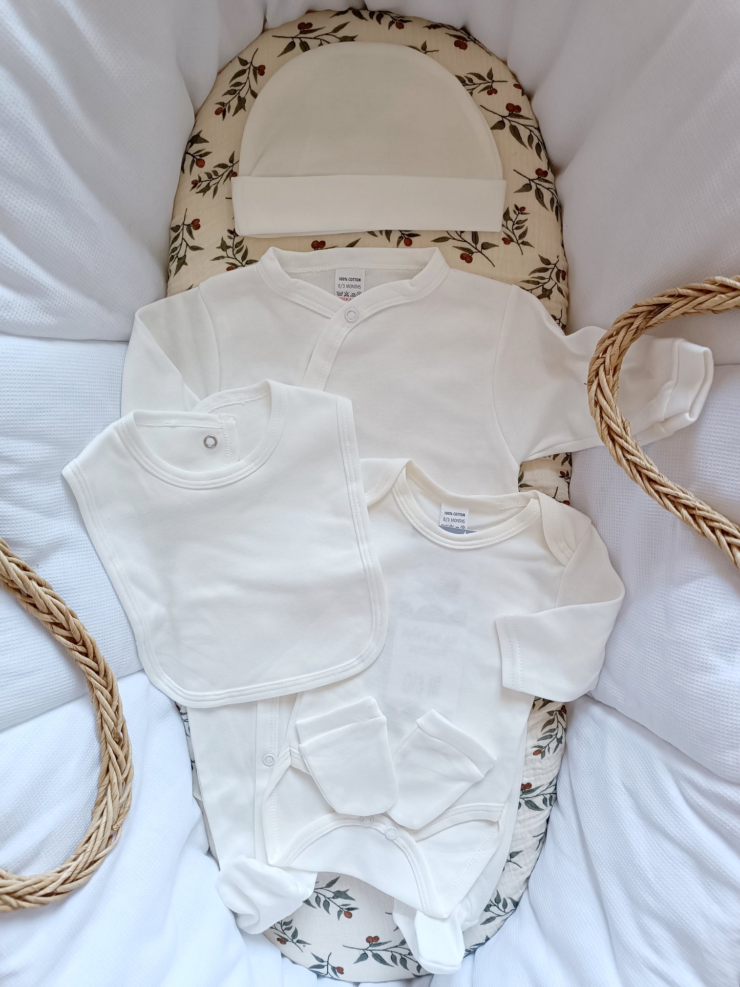 Ensemble pyjama naissance 0/3 mois 100% coton 5 pièces crème