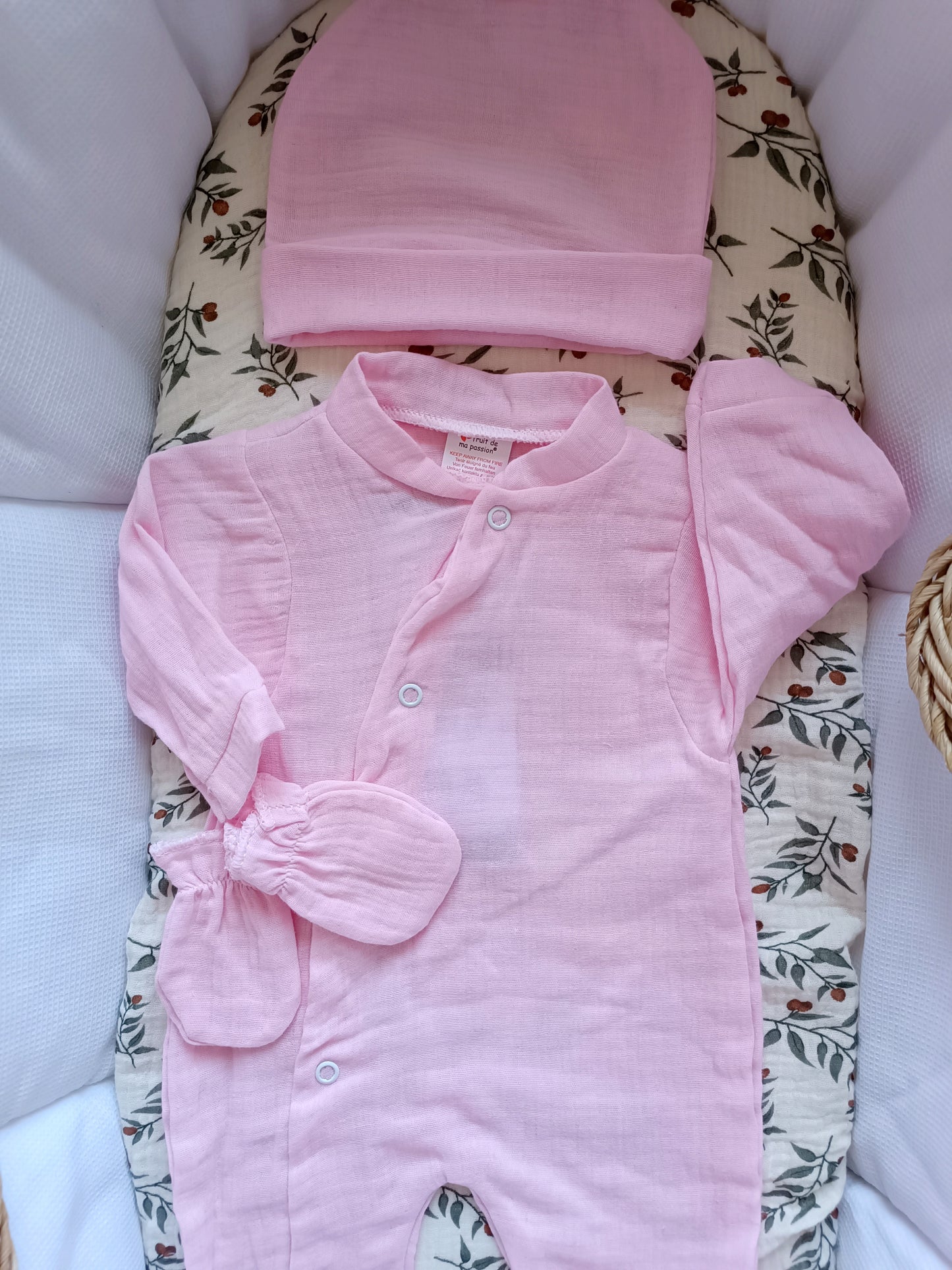 Ensemble complet pyjama en gaze de coton rose