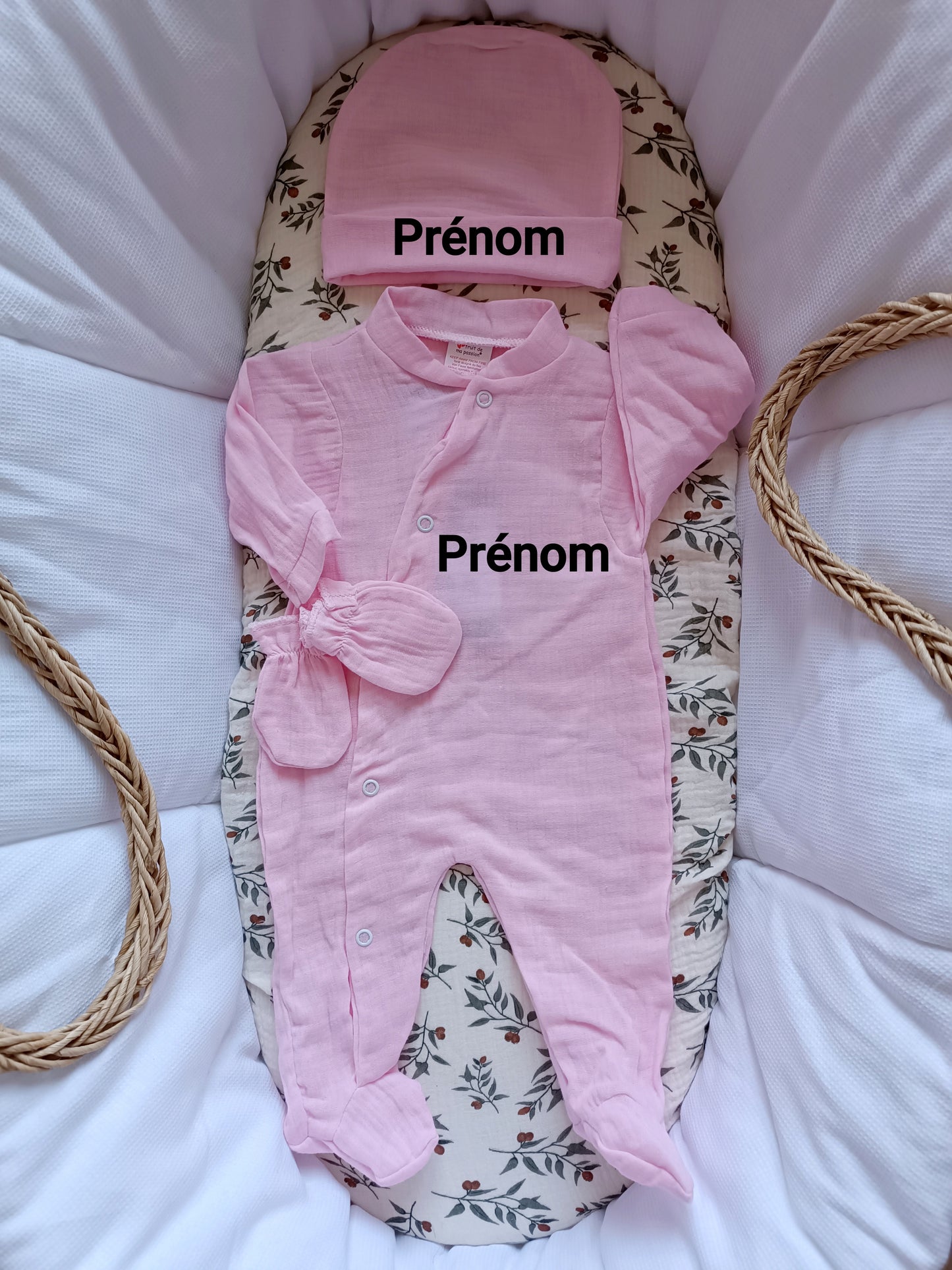 Ensemble complet pyjama en gaze de coton rose