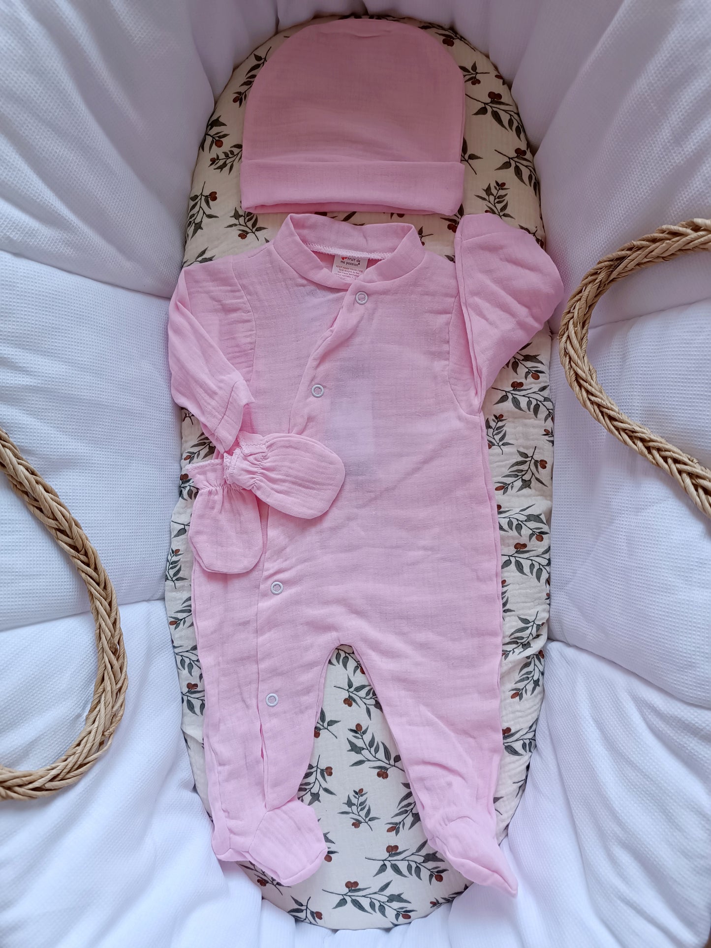 Ensemble complet pyjama en gaze de coton rose