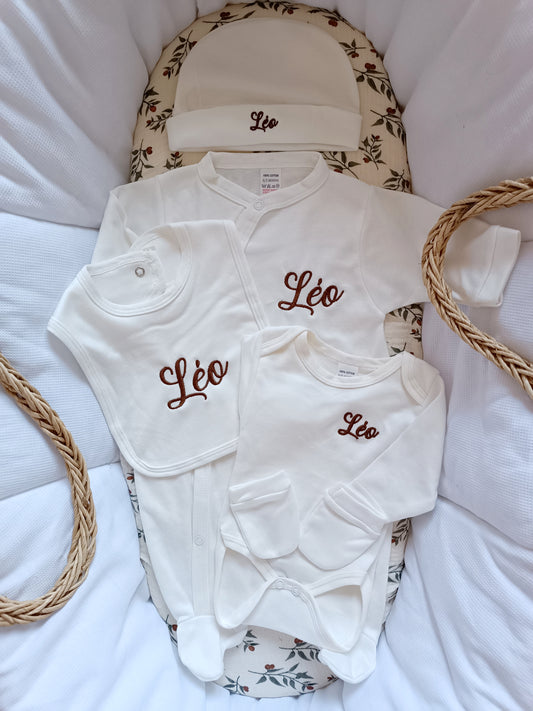 Ensemble pyjama naissance 0/3 mois 100% coton 5 pièces crème