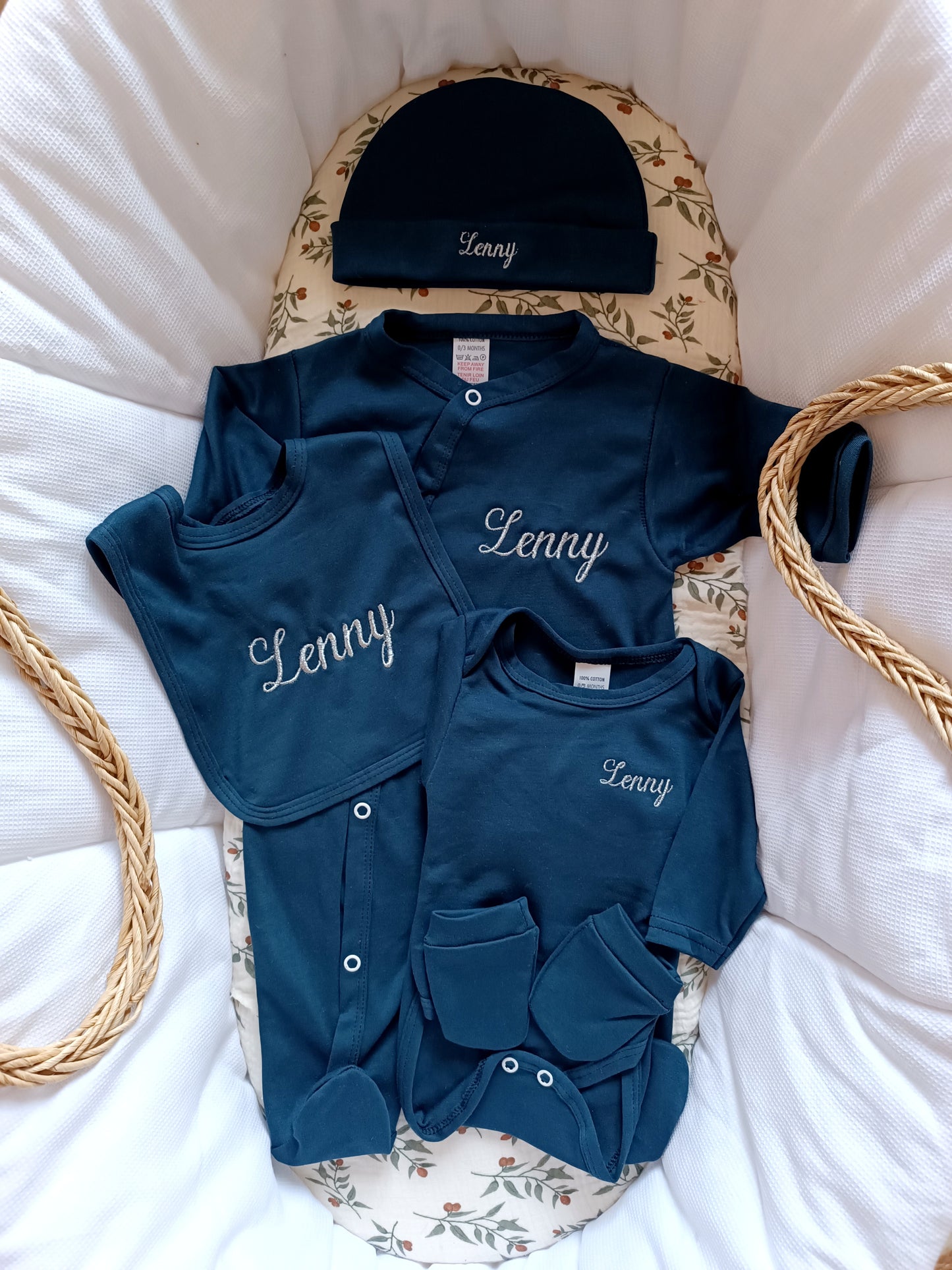 Ensemble pyjama naissance 0/3 mois 100% coton 5 pièces bleu marine