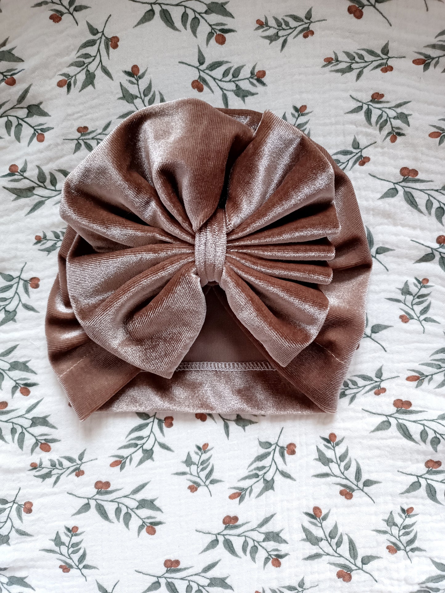 Turban marron gros noeud style velours 0/6 mois