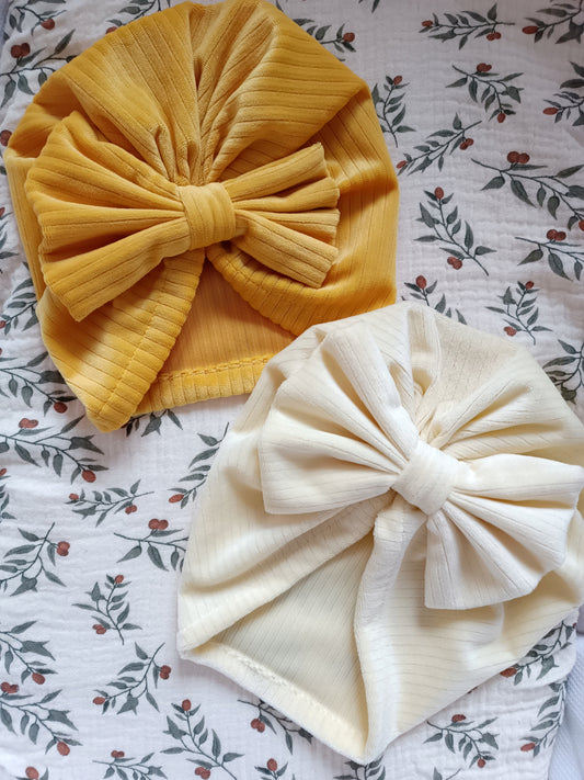 Lot turbans noeud jaune crème 0/10 mois