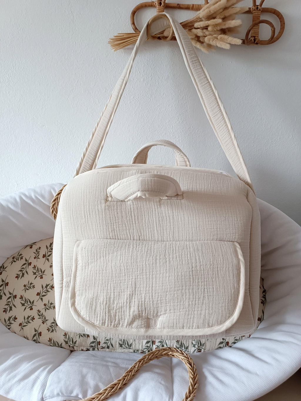 Sac à langer en gaze de coton beige - personnalisable -