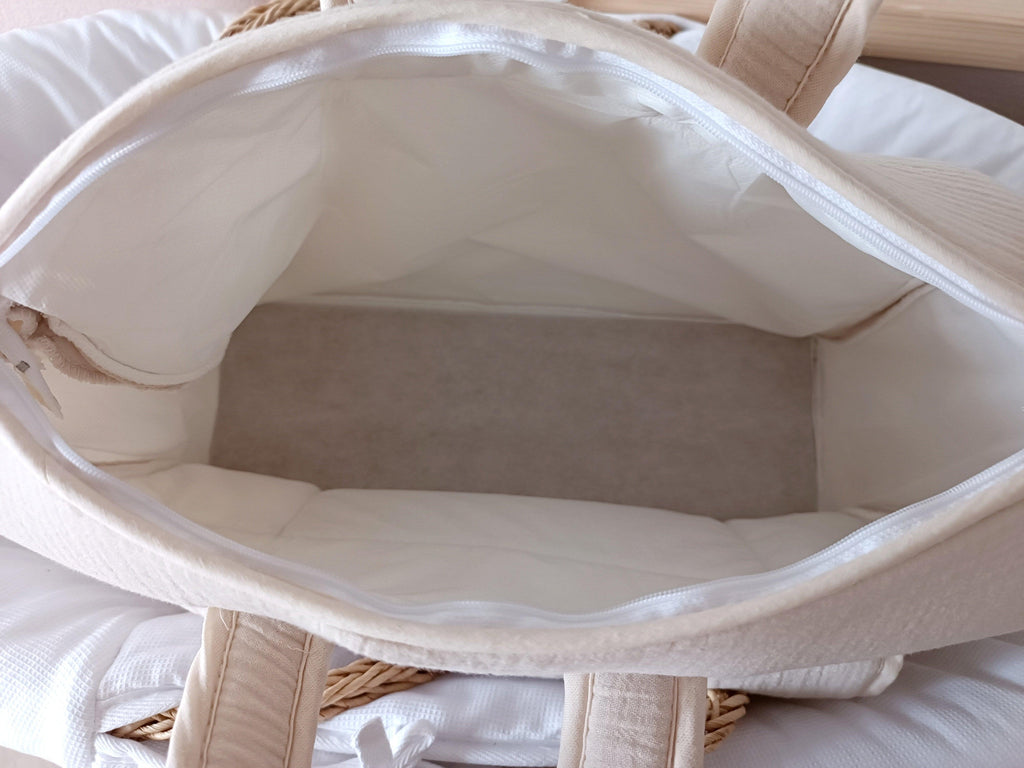 Sac à langer en gaze de coton beige - personnalisable -