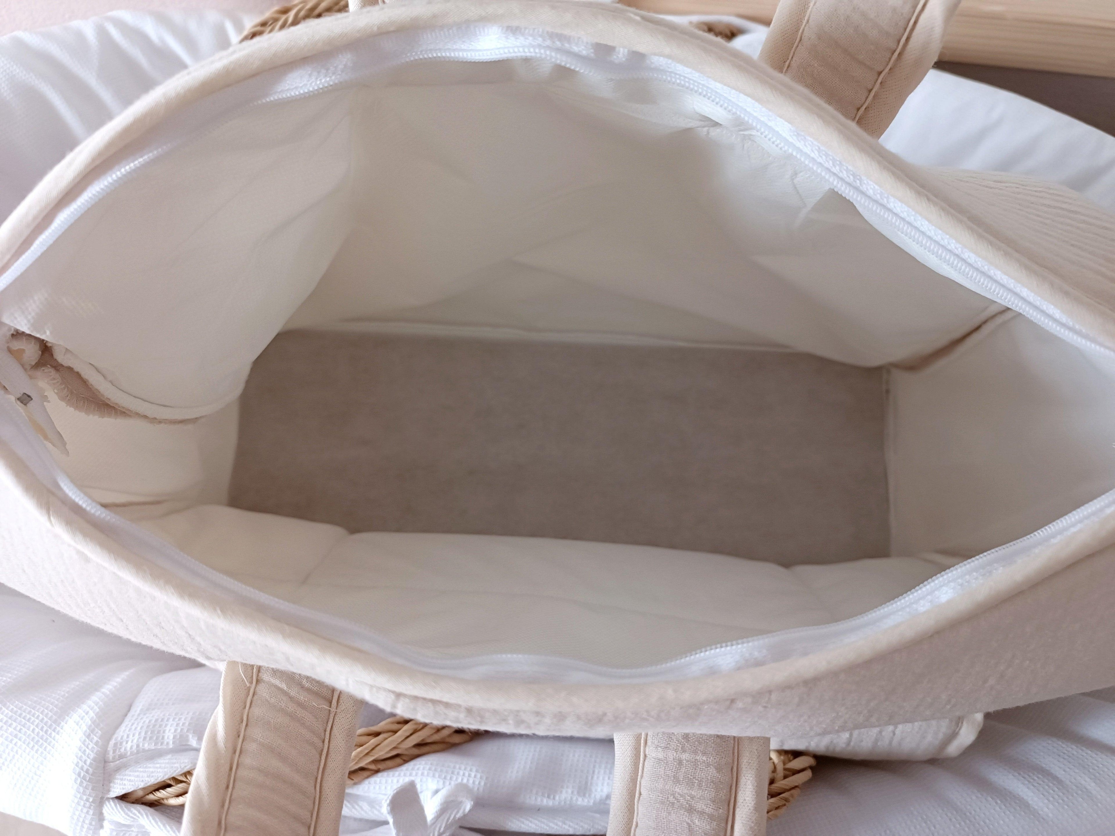 Sac à langer en gaze de coton beige - personnalisable -