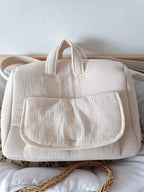 Sac à langer en gaze de coton beige - personnalisable -