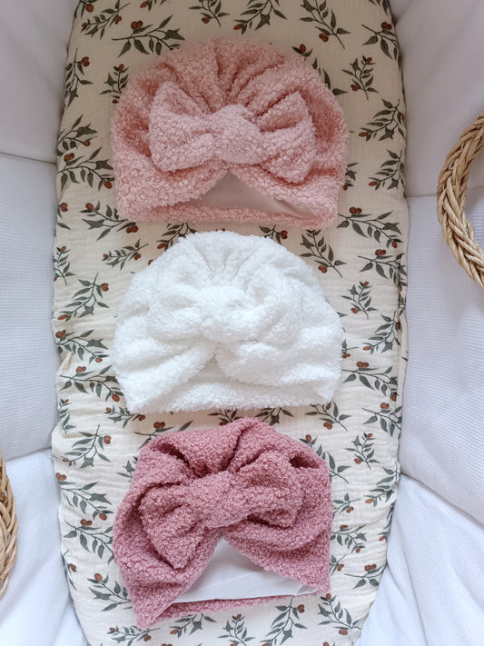 Turbans moumoutes rose/blanc/vieux rose 0/6 mois