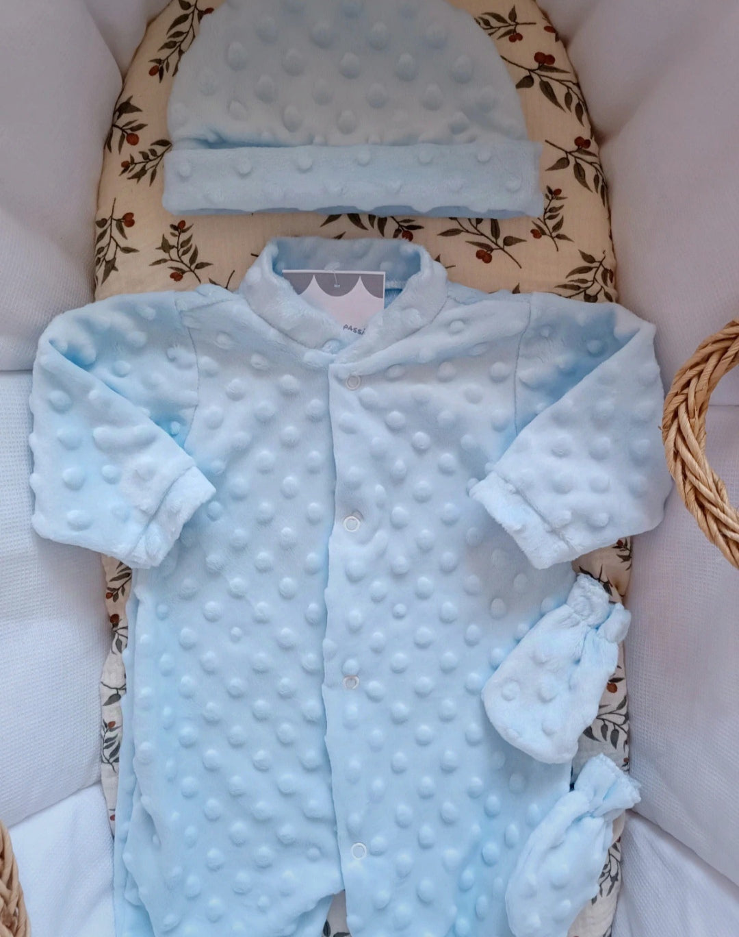 Ensemble naissance pyjama minky bleu ciel 0/3 mois