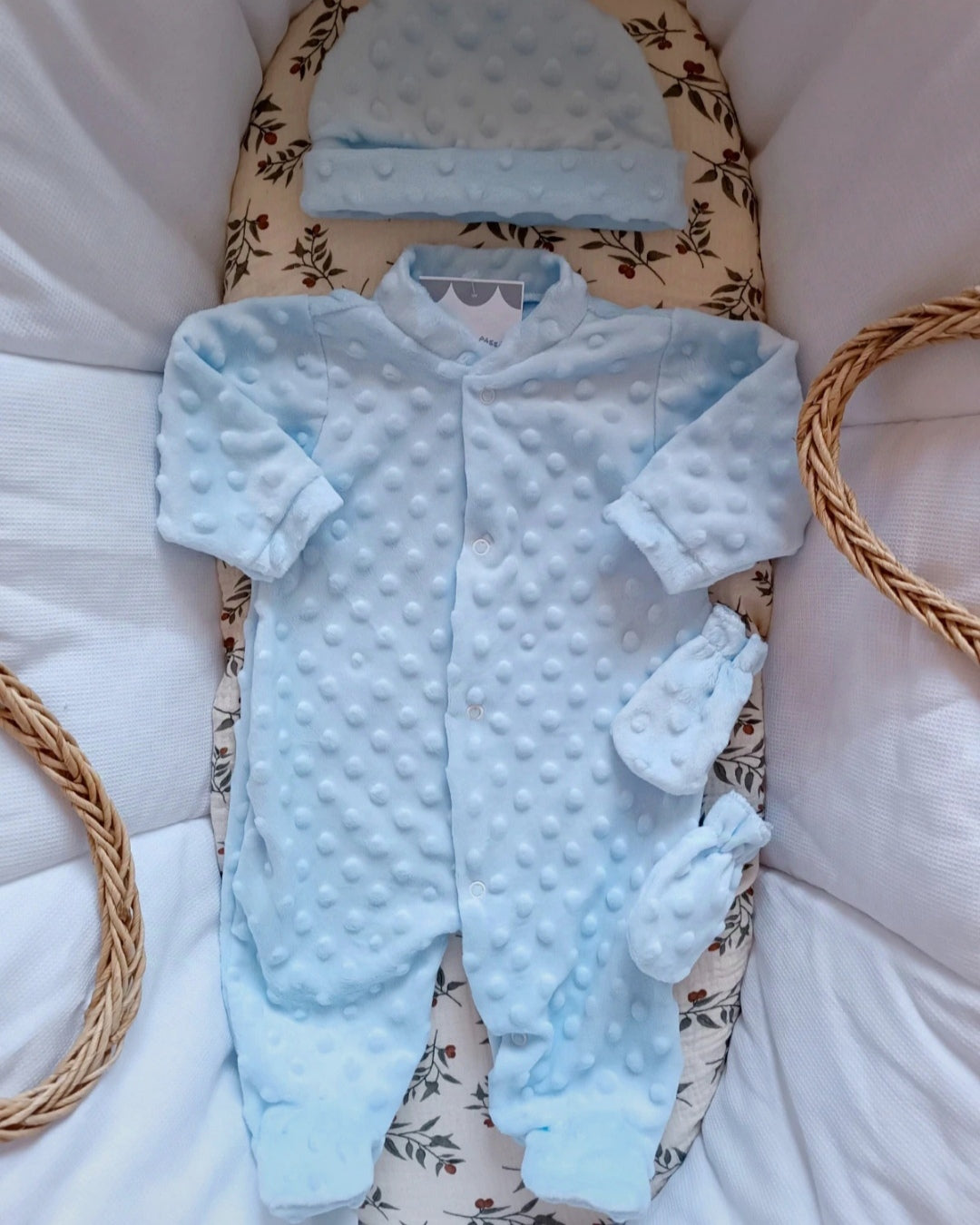 Ensemble naissance pyjama minky bleu ciel 0/3 mois