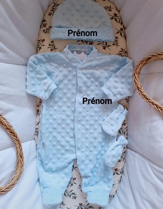 Ensemble naissance pyjama minky bleu ciel 0/3 mois