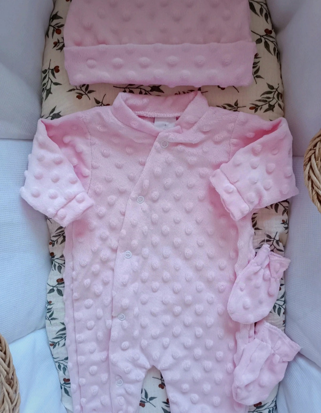 Ensemble naissance pyjama minky rose 0/3 mois