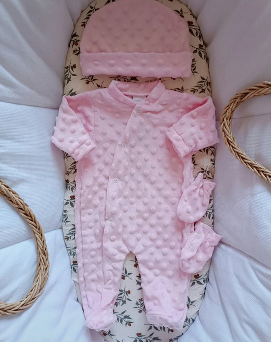 Ensemble naissance pyjama minky rose 0/3 mois