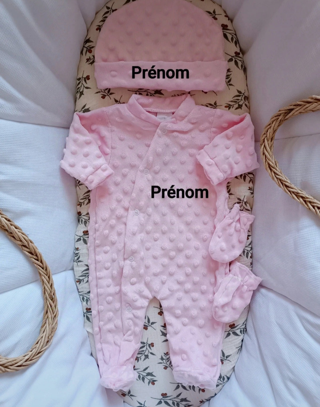 Ensemble naissance pyjama minky rose 0/3 mois