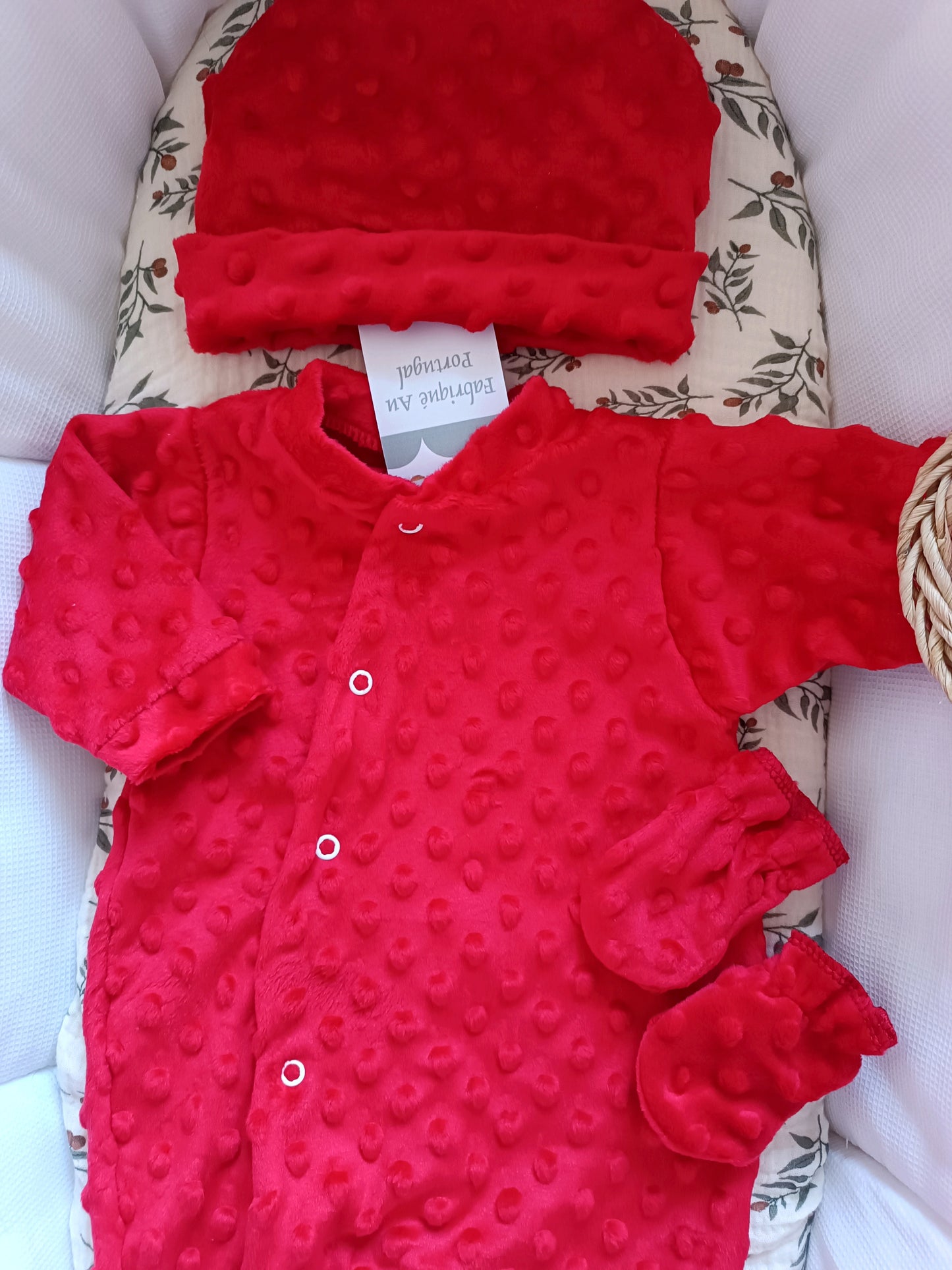 Ensemble naissance pyjama minky mixte rouge 0/3 mois