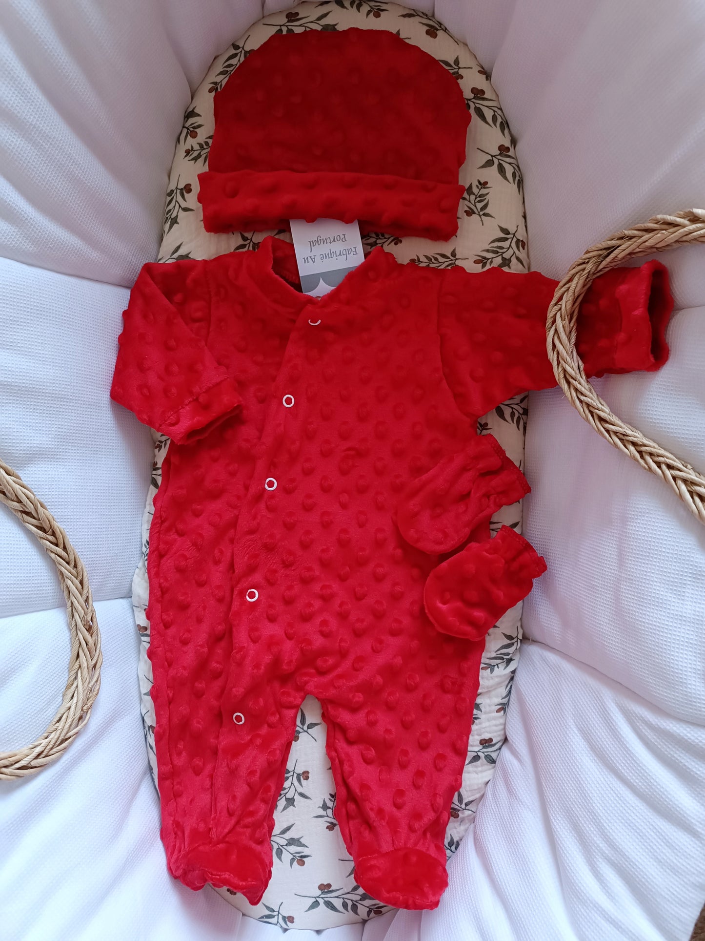 Ensemble naissance pyjama minky mixte rouge 0/3 mois