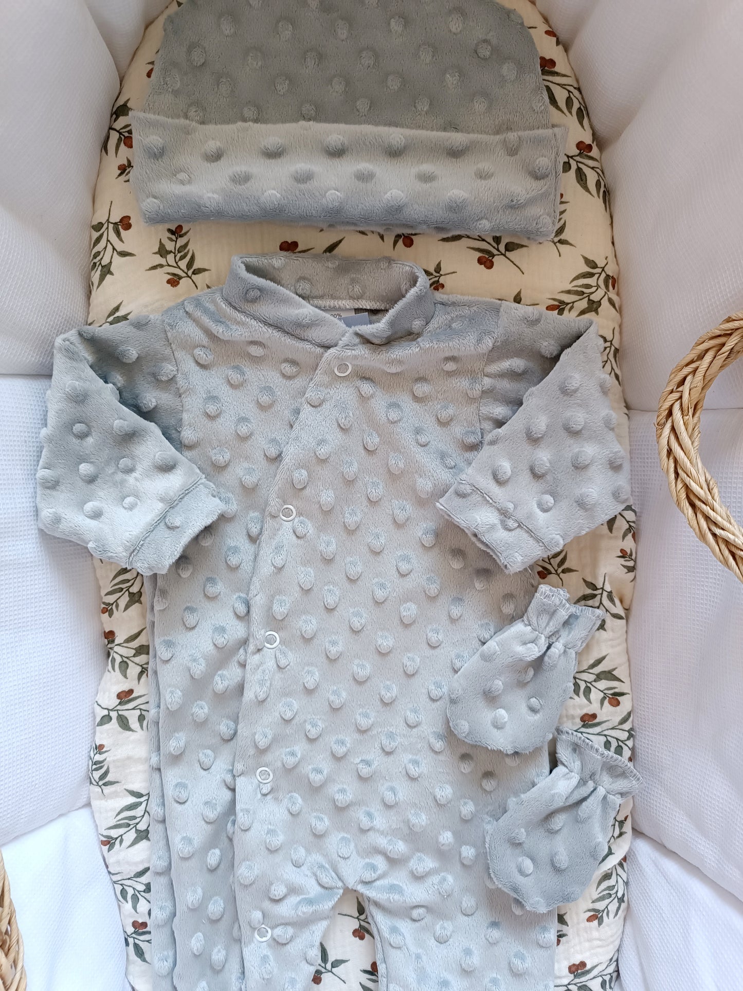 Ensemble naissance pyjama minky mixte gris 0/3 mois