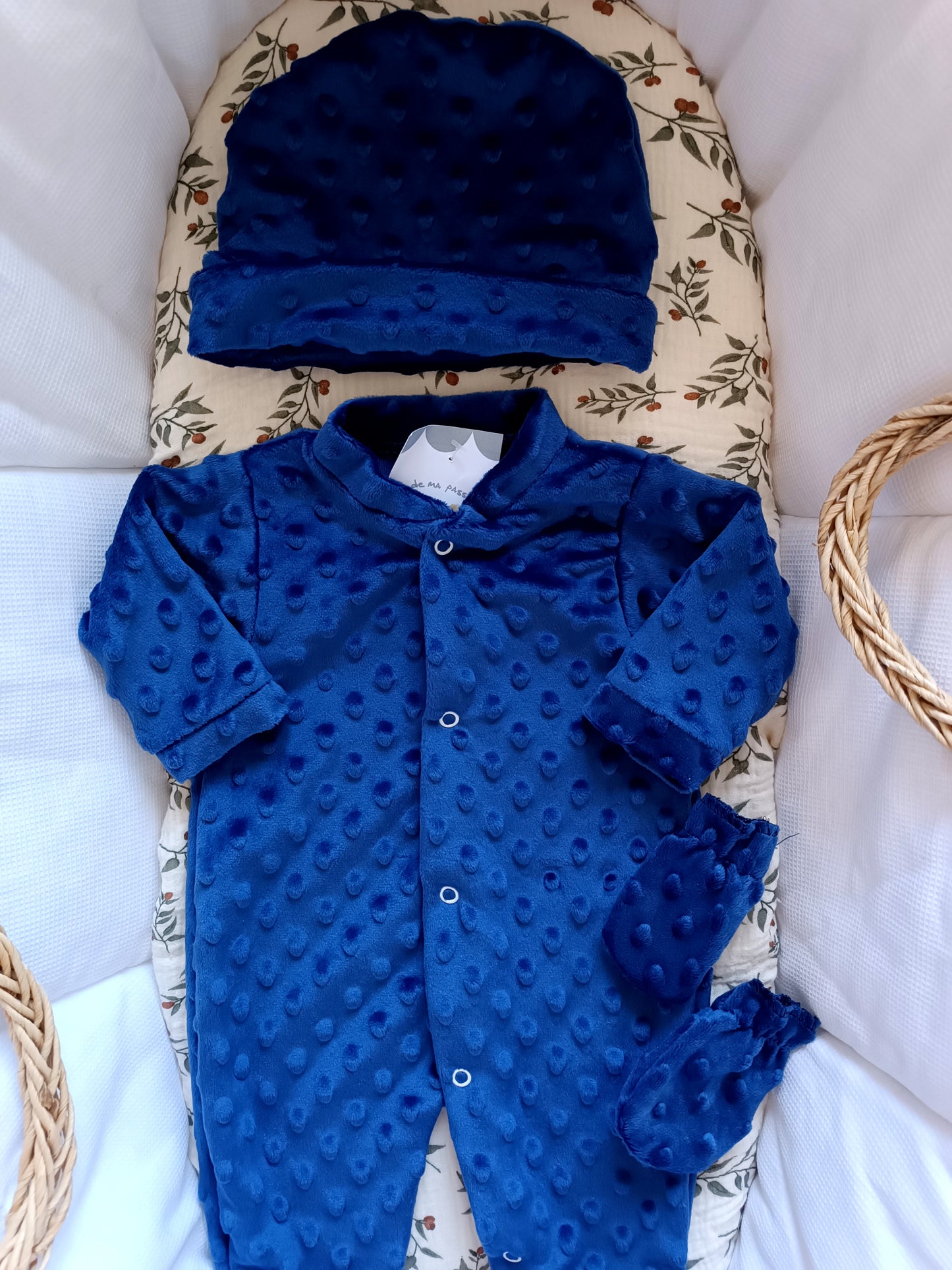 Ensemble naissance pyjama minky bleu marine 0/3 mois