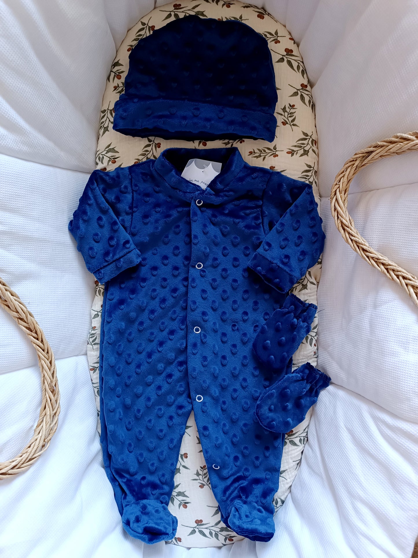 Ensemble naissance pyjama minky bleu marine 0/3 mois