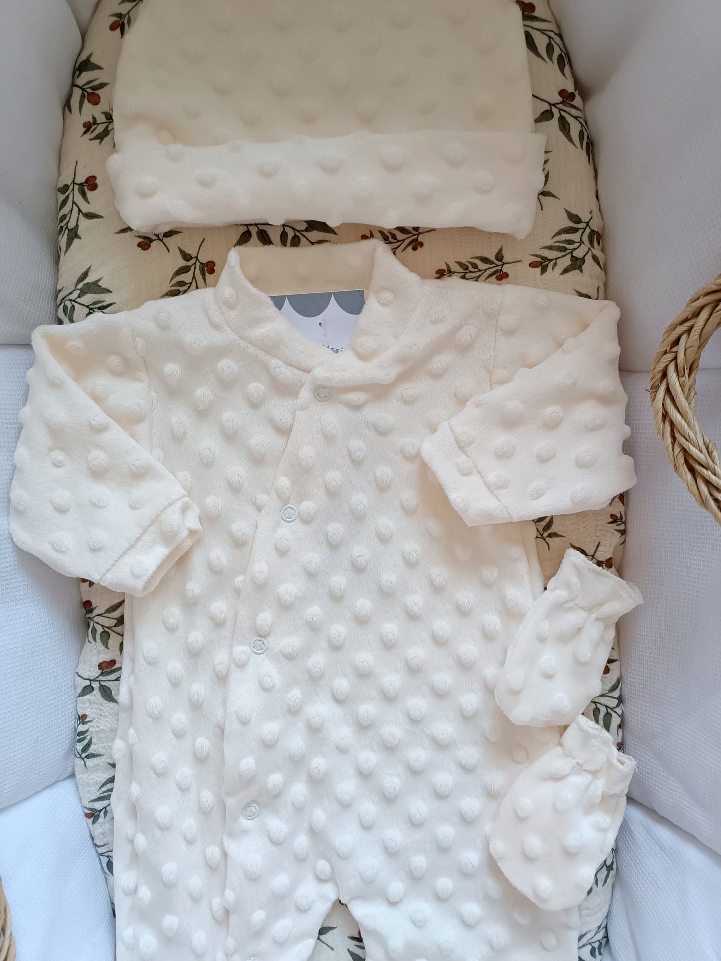 Ensemble naissance pyjama minky crème mixte 0/3 mois