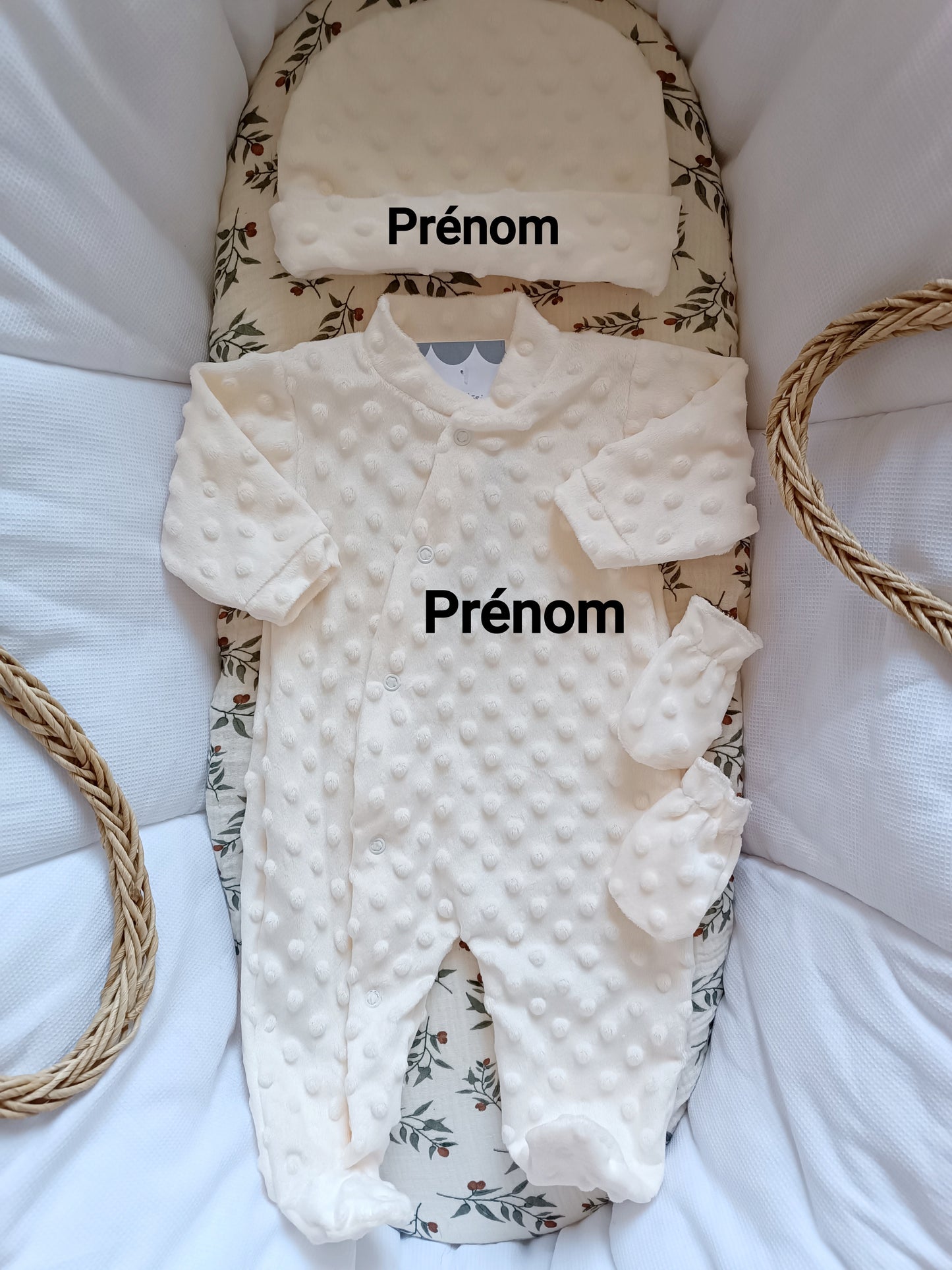 Ensemble naissance pyjama minky crème mixte 0/3 mois