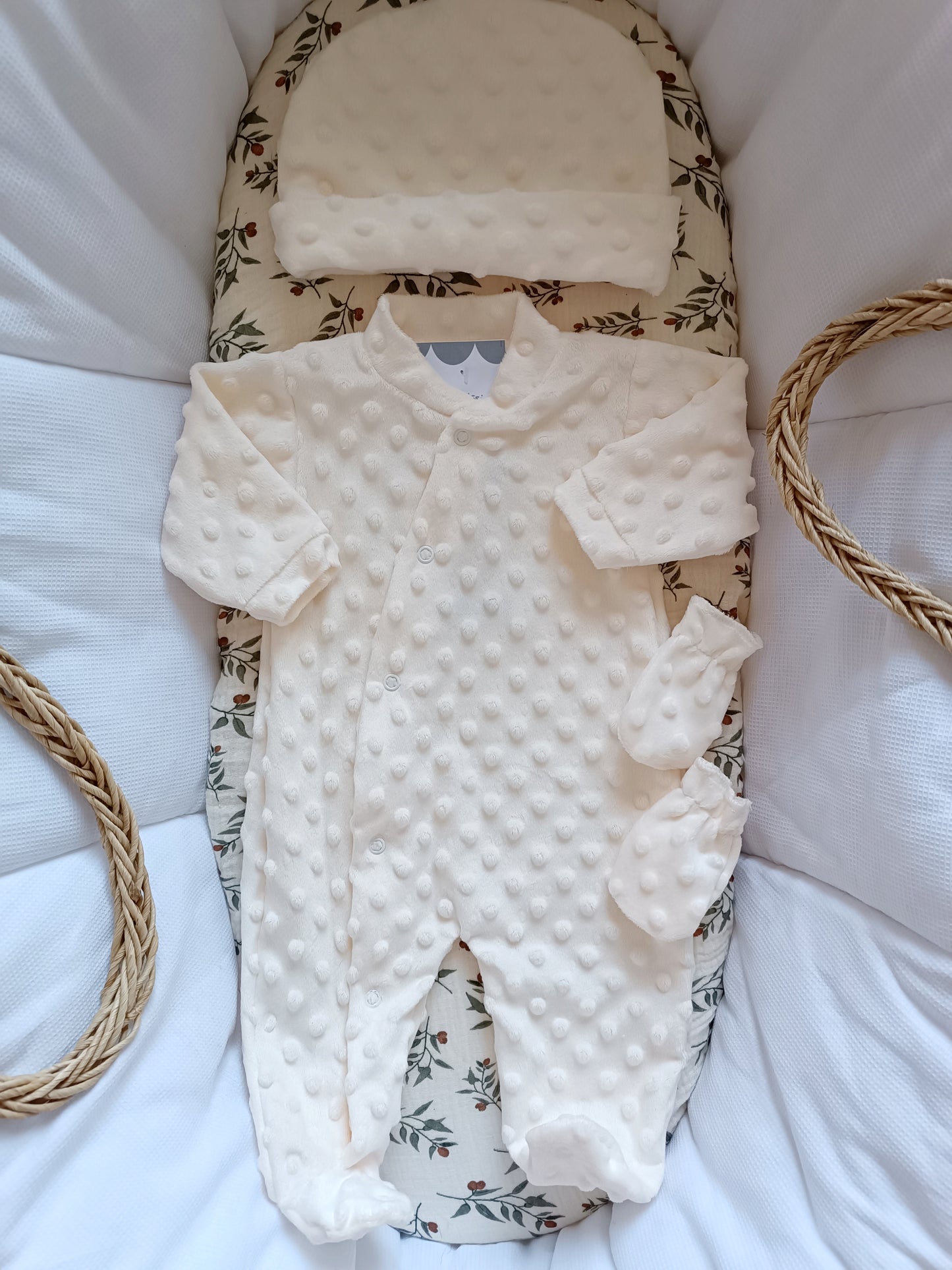 Ensemble naissance pyjama minky crème mixte 0/3 mois