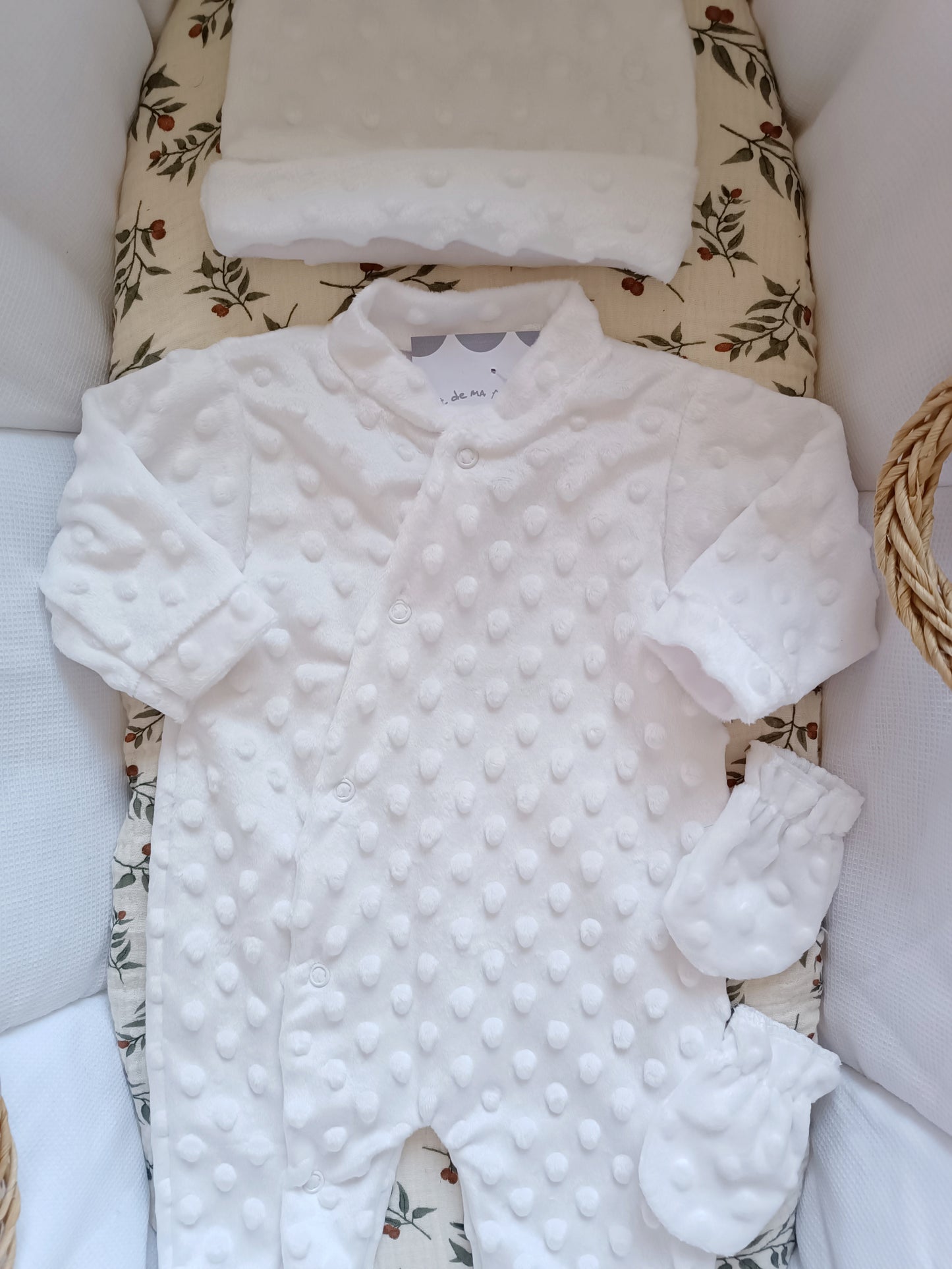 Ensemble naissance pyjama minky blanc mixte 0/3 mois