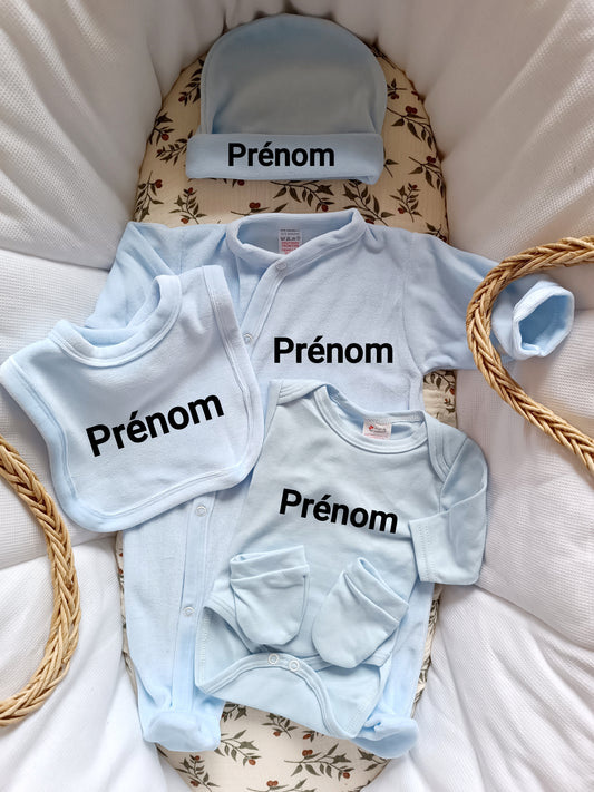 Ensemble pyjama velours naissance 0/3 mois 100% coton 5 pièces bleu ciel