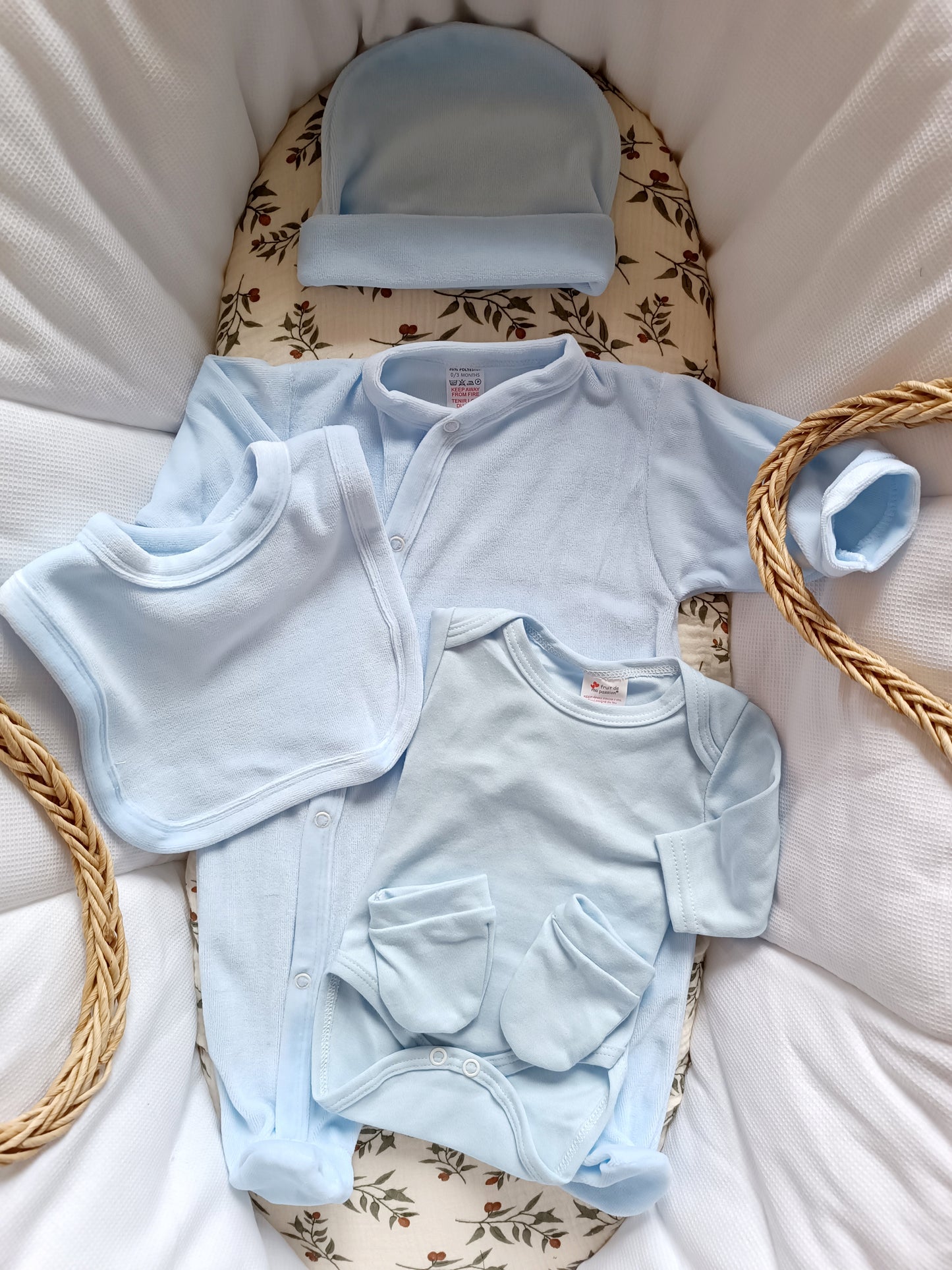 Ensemble pyjama velours naissance 0/3 mois 100% coton 5 pièces bleu ciel