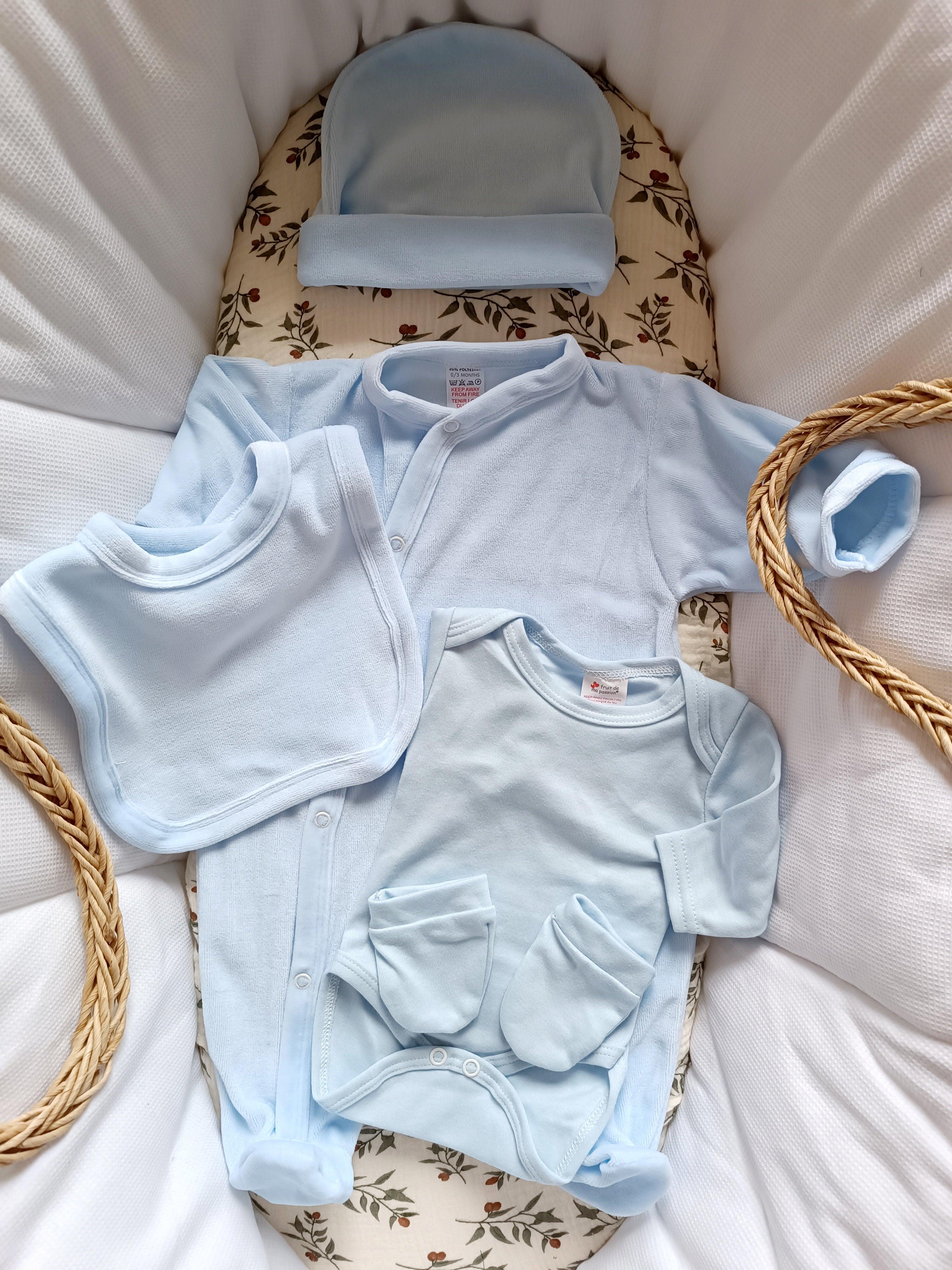 Dors bien velours bleu ciel, 5 pièces - plusieurs tailles -