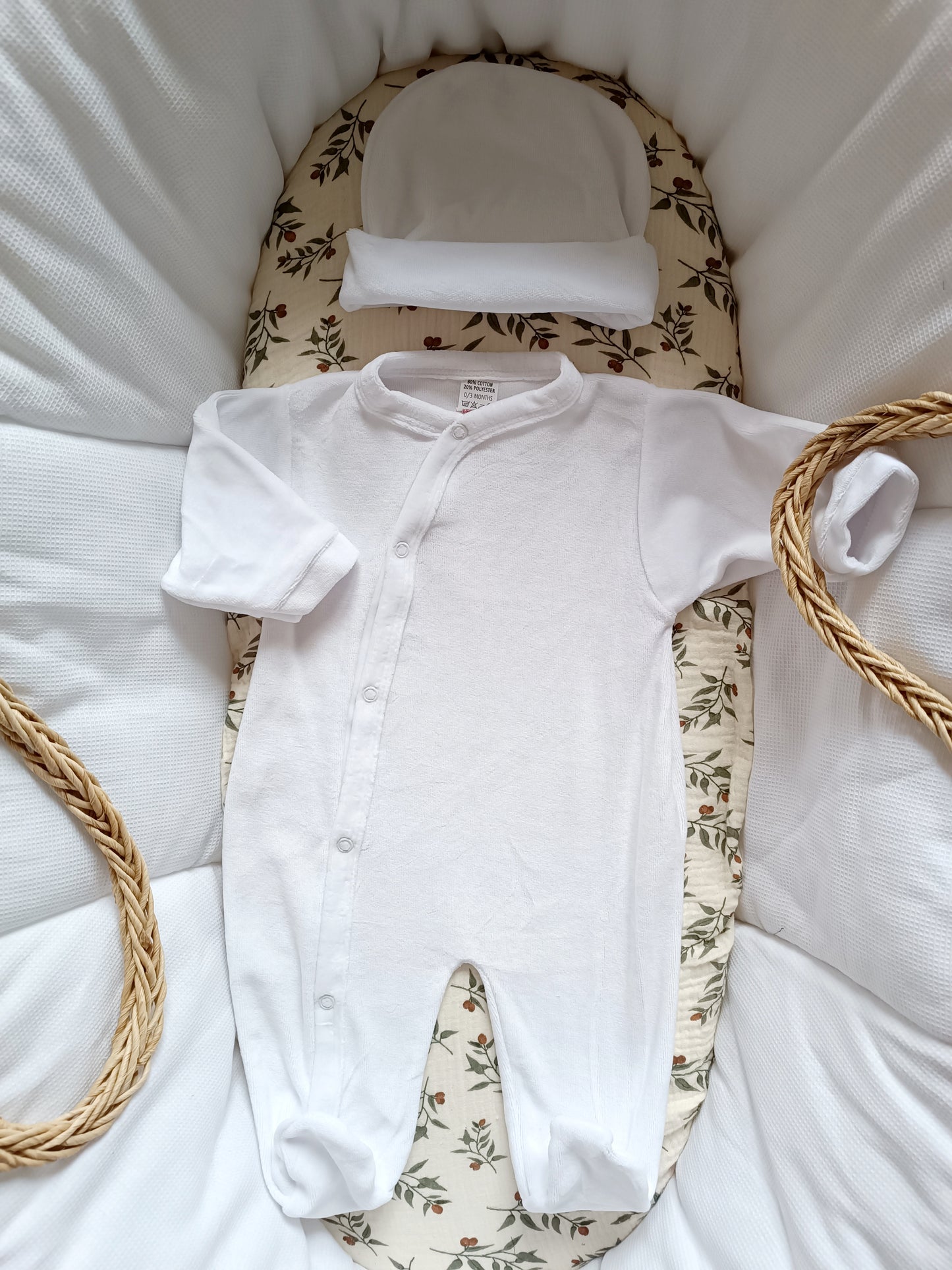 Ensemble pyjama velours naissance 0/3 mois 100% coton 5 pièces blanc