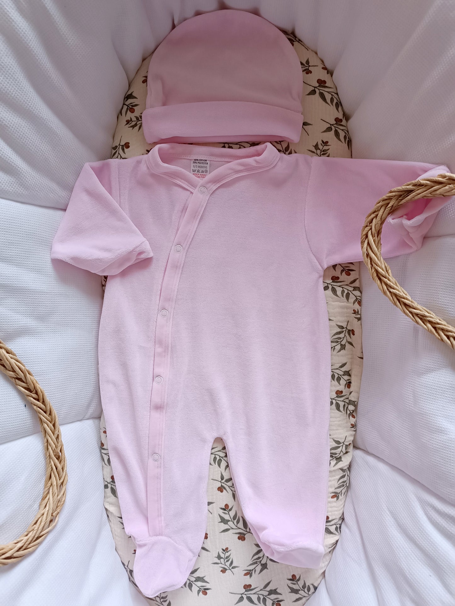 Ensemble pyjama velours naissance 0/3 mois 100% coton 5 pièces rose