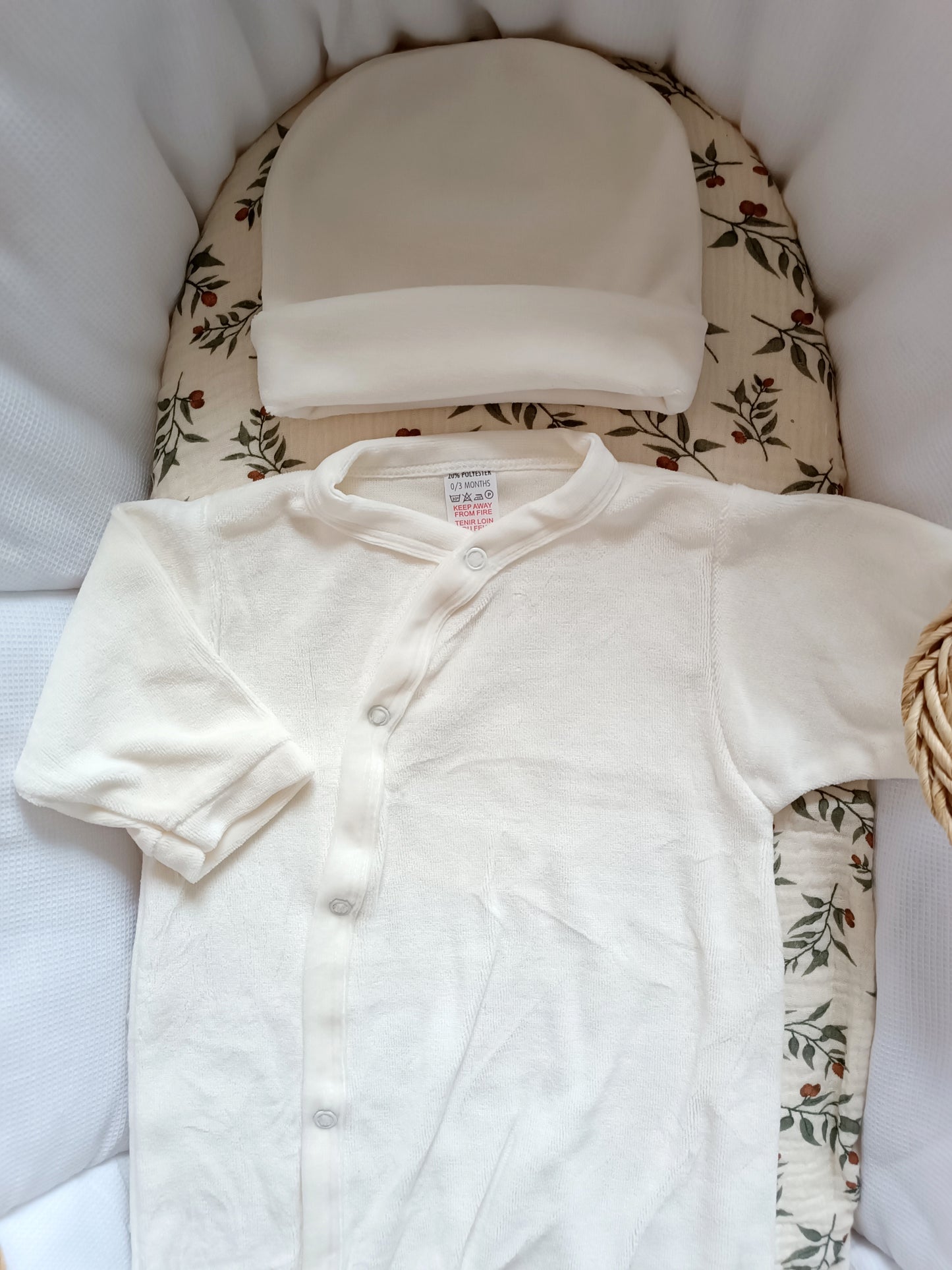 Ensemble pyjama velours naissance 0/3 mois 100% coton 5 pièces crème