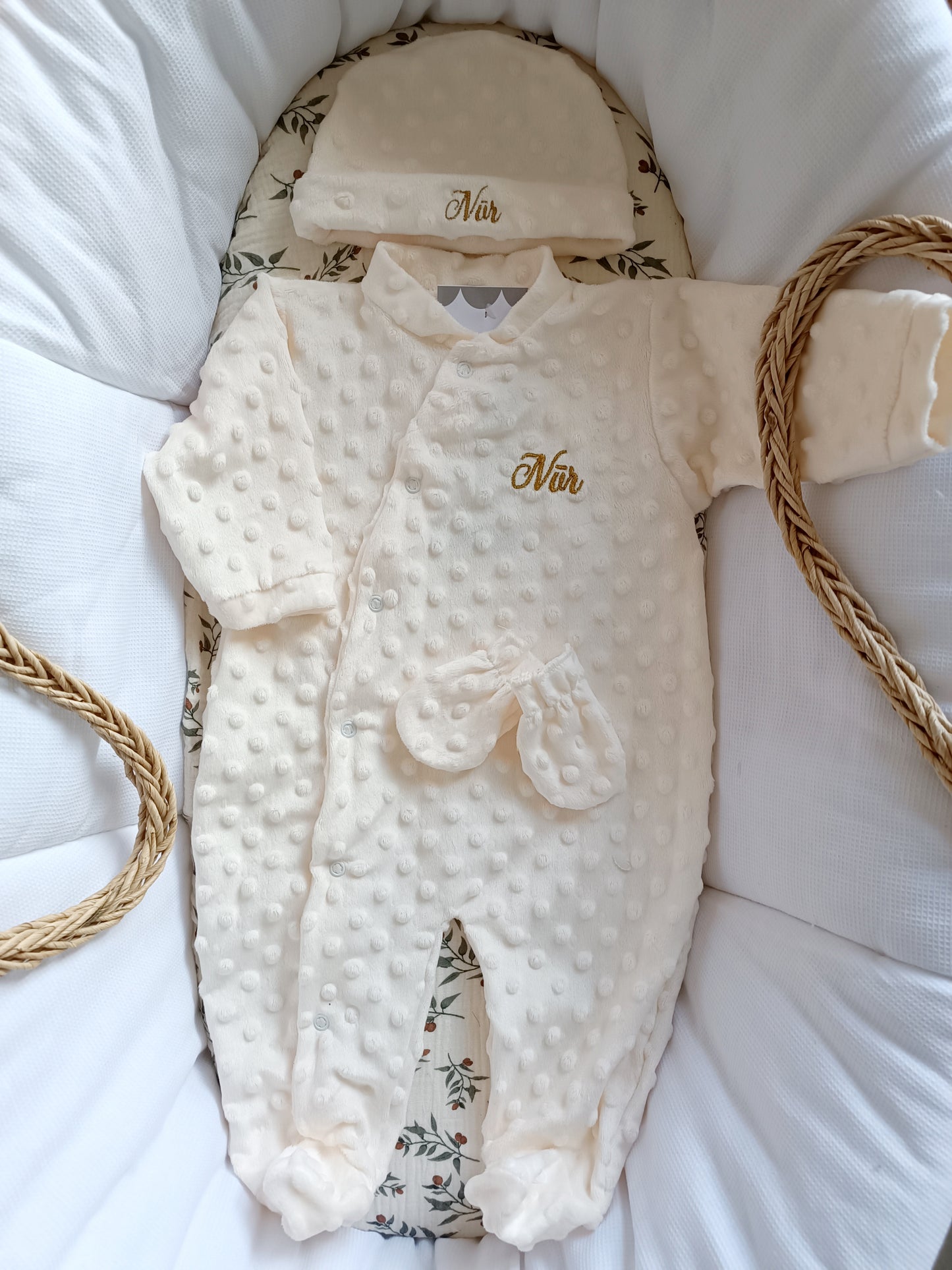 Ensemble naissance pyjama minky crème mixte 0/3 mois