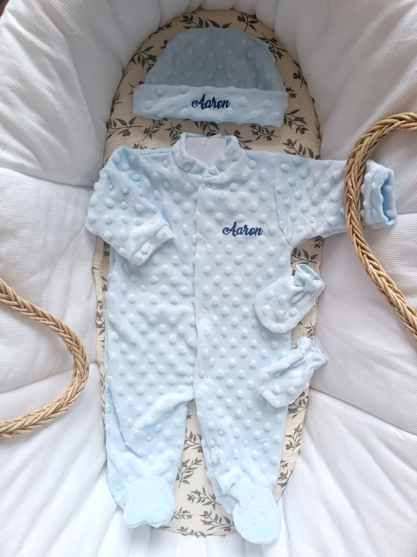 Ensemble naissance pyjama minky bleu ciel 0/3 mois