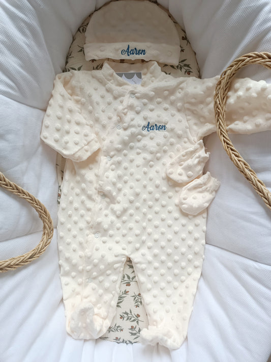 Ensemble naissance pyjama minky crème mixte 0/3 mois