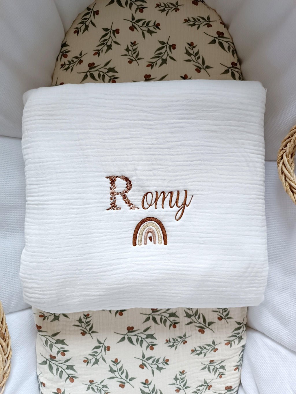 Couverture en gaze de coton et polaire blanc - personnalisable -
