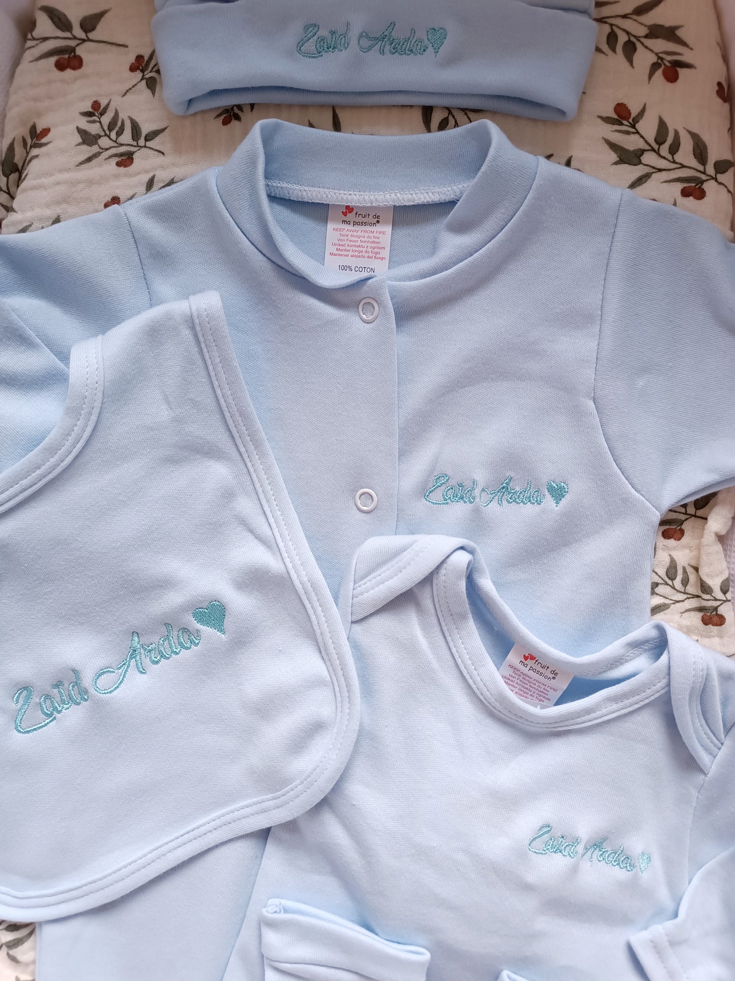 Ensemble pyjama naissance 0/3 mois 100% coton 5 pièces bleu ciel