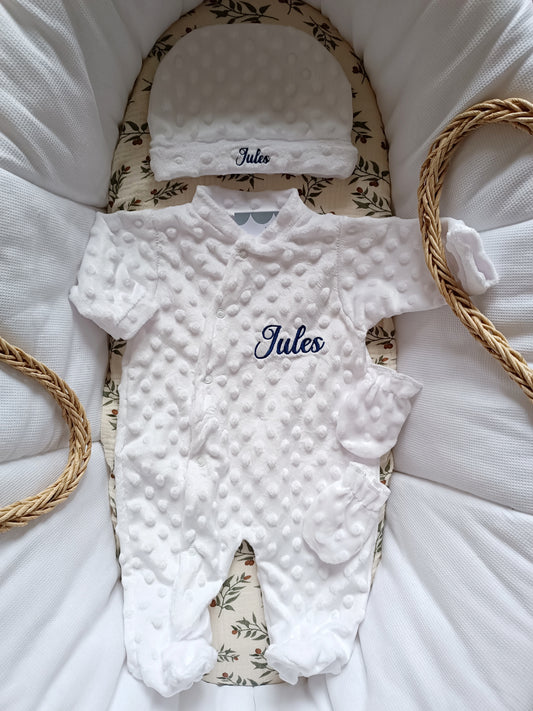 Ensemble naissance pyjama minky blanc mixte 0/3 mois