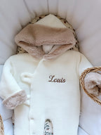 Combinaison pilote en tricot blanc et fourrure - personnalisable - plusieurs tailles