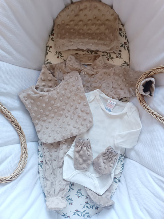 Ensemble pyjama minky naissance 0/3 mois - 5 pièces beige