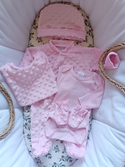 Ensemble pyjama minky naissance 0/3 mois - 5 pièces rose