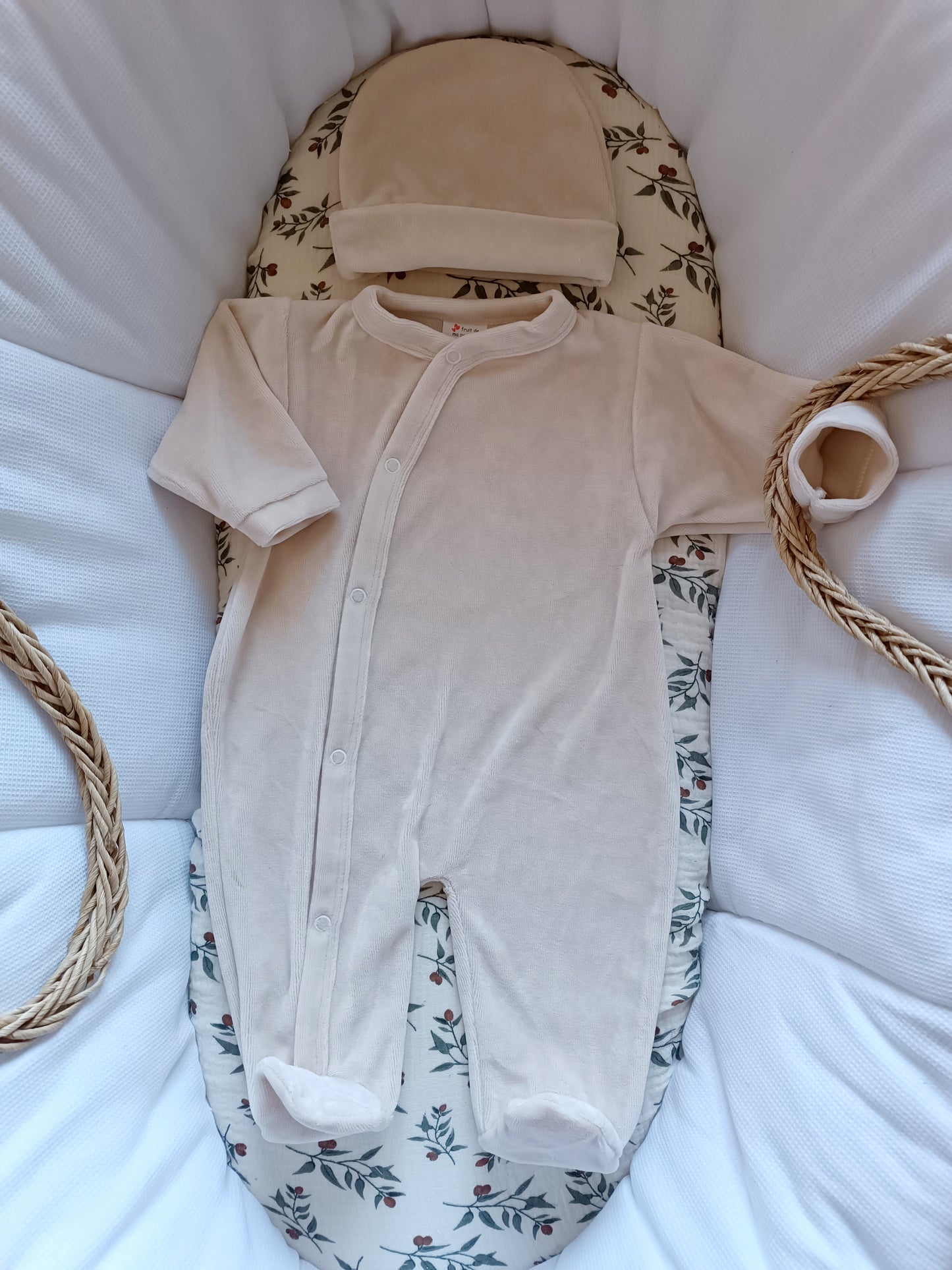 Ensemble pyjama velours naissance 0/3 mois 100% coton 5 pièces beige