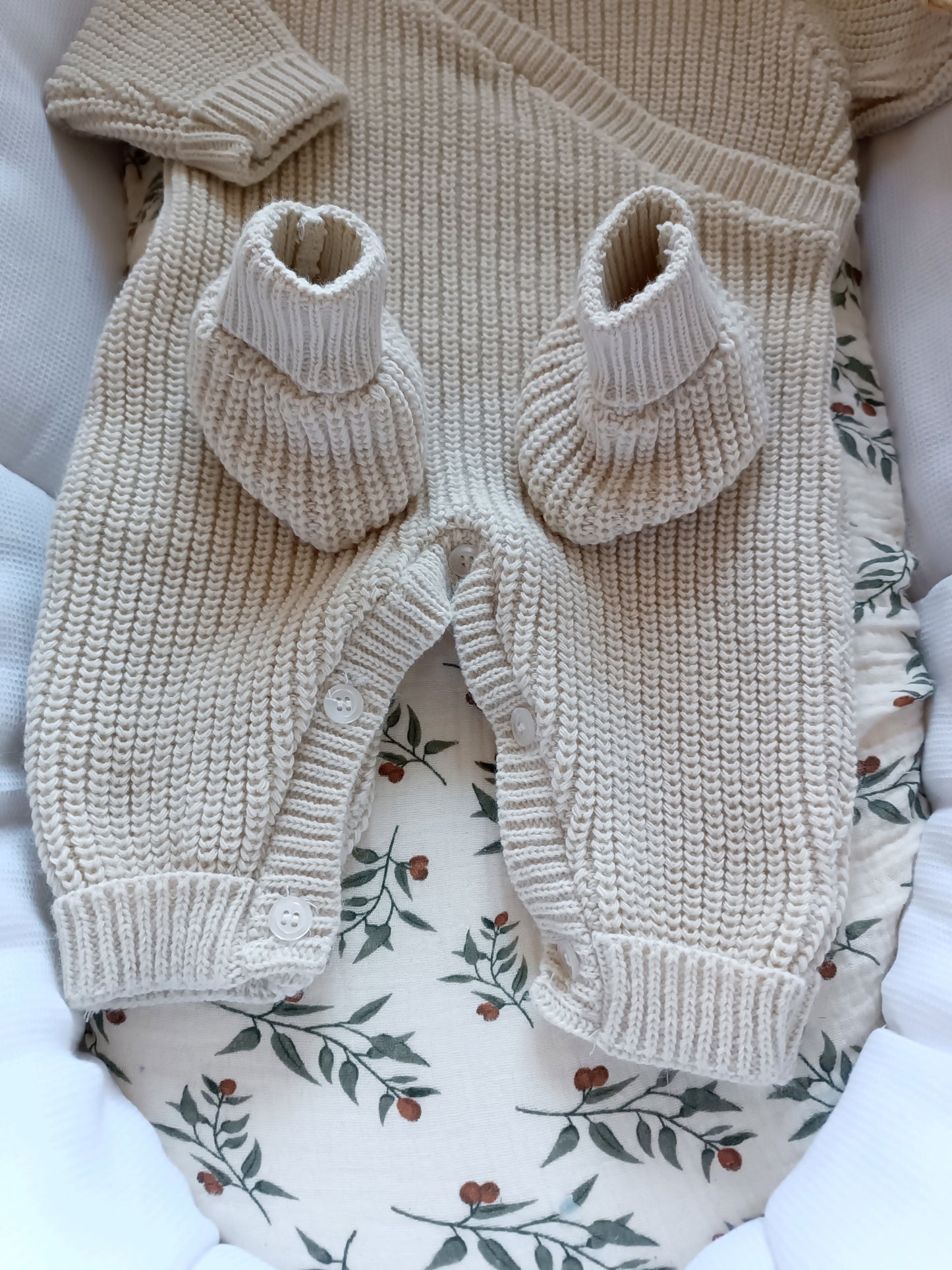 Ensemble combinaison maille beige croisé naissance 0/3 mois - personnalisable -