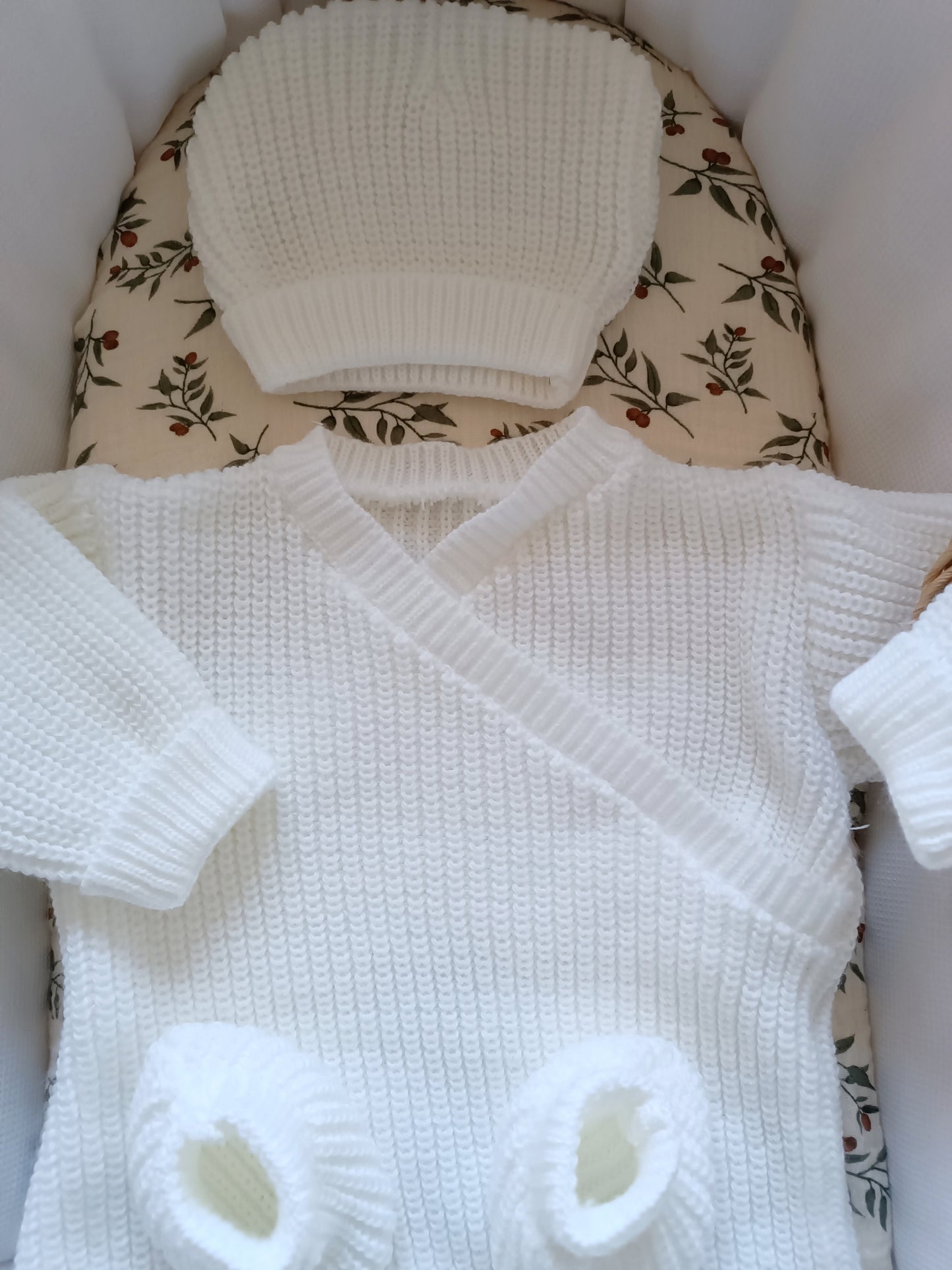 Ensemble combinaison maille blanche croisé naissance 0/3 mois - personnalisable -