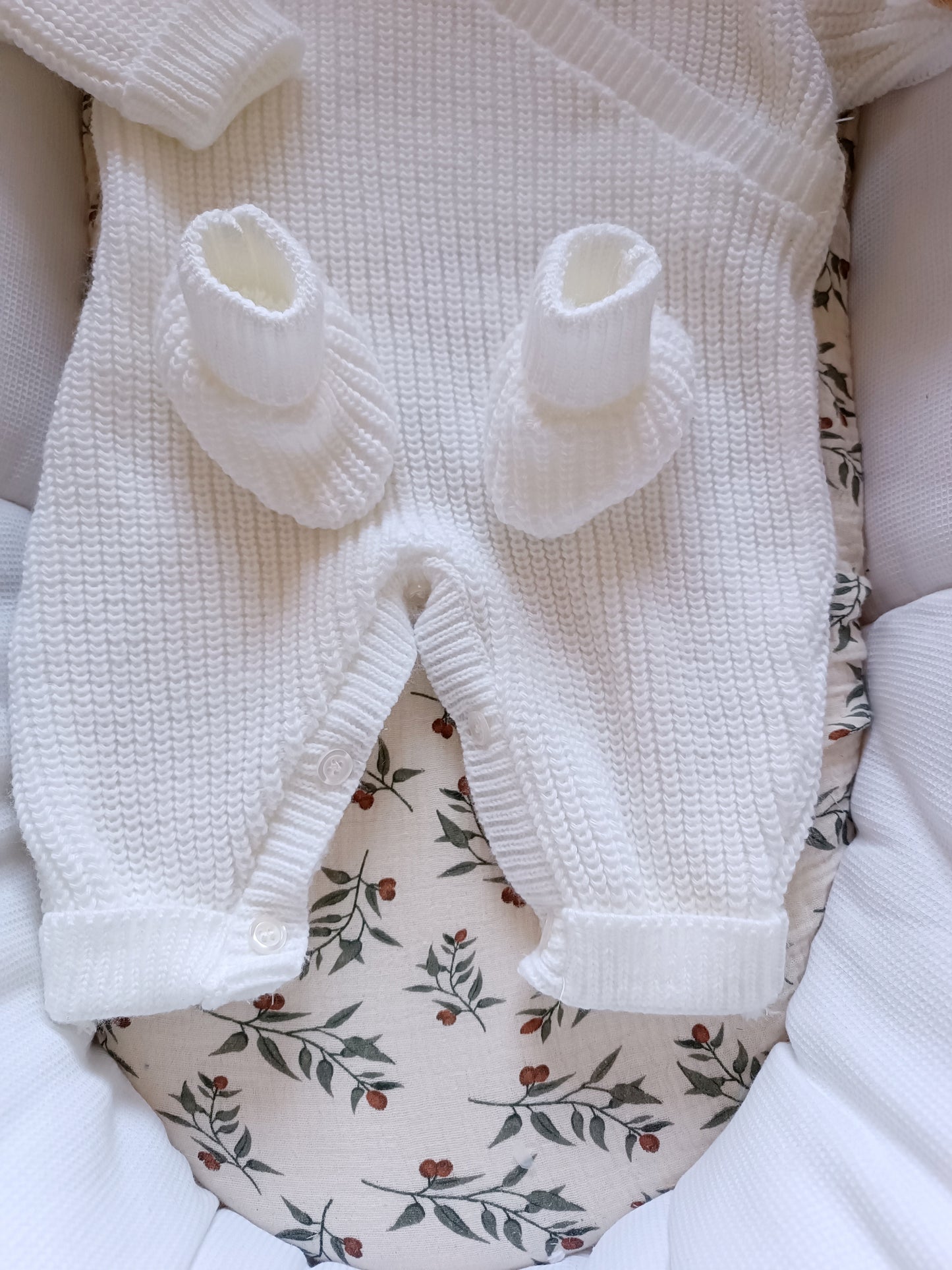 Ensemble combinaison maille blanche croisé naissance 0/3 mois - personnalisable -