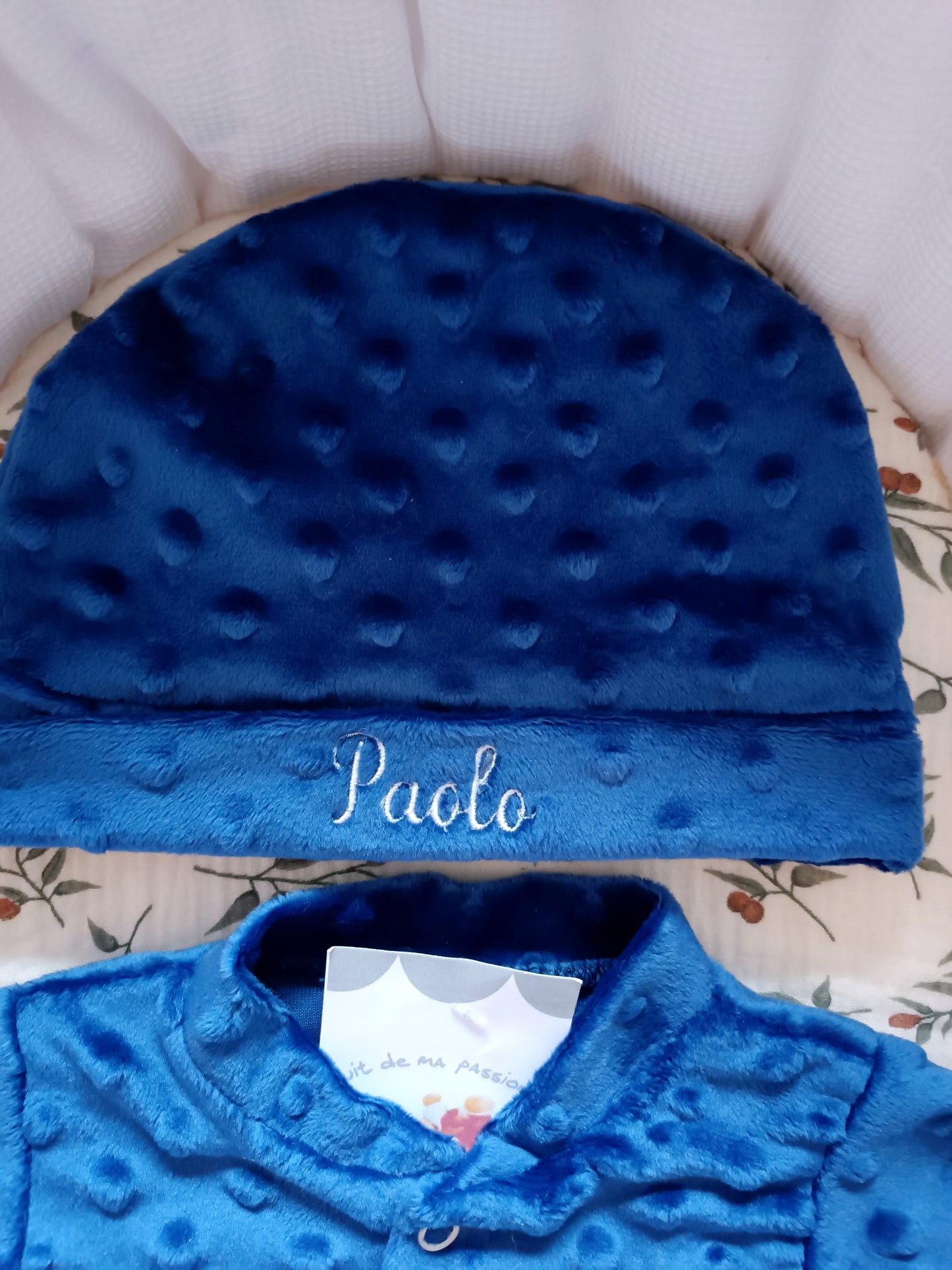 Ensemble naissance pyjama minky bleu marine 0/3 mois